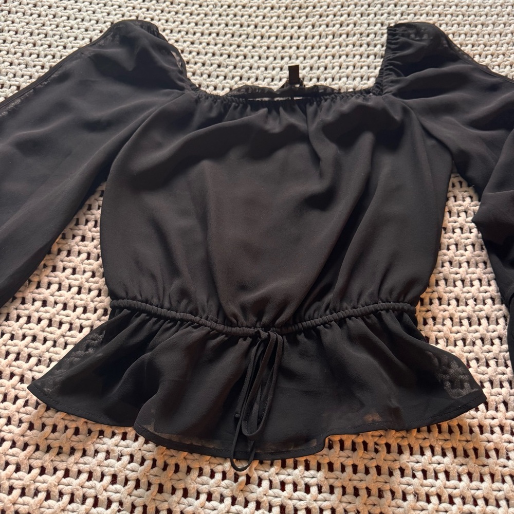 Guess Sheer Black Front Tie Blouse, size XS